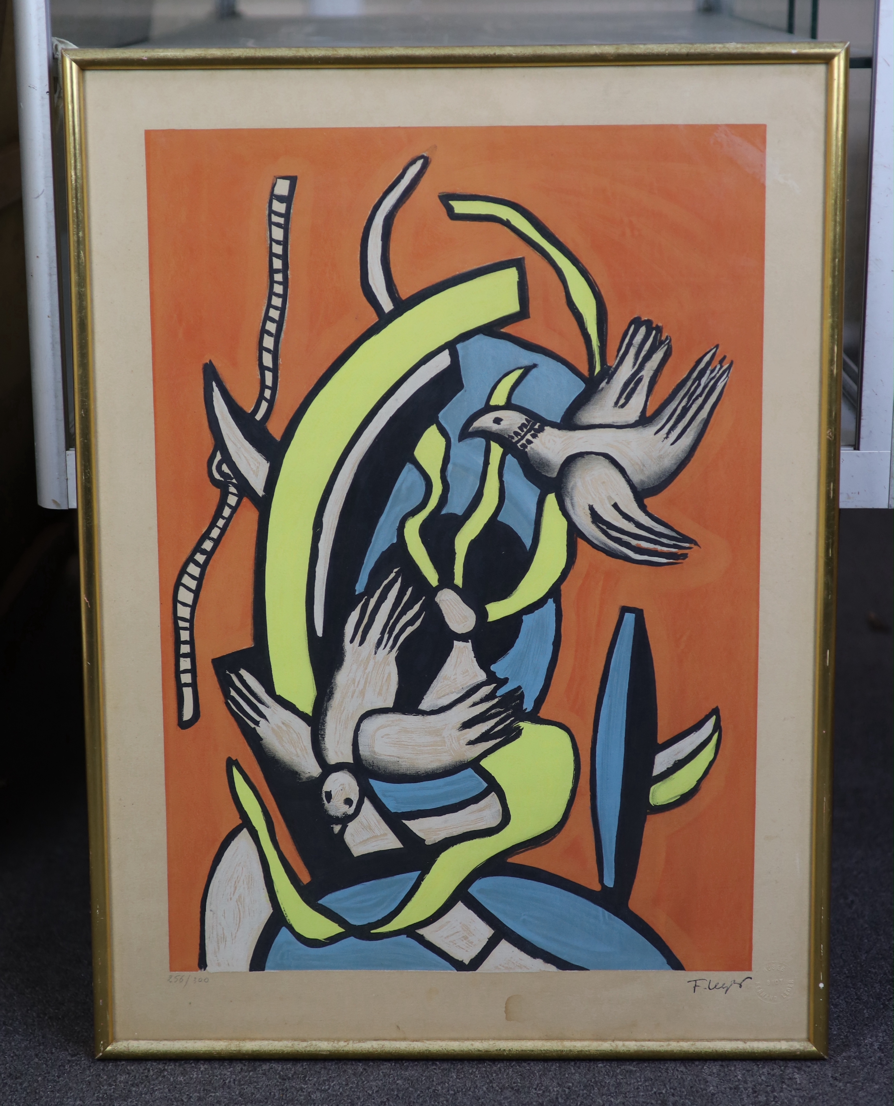 Fernand Leger (French, 1881-1955), colour lithograph, ‘Two Doves’, pencil numbered, limited edition 256/300, with Musee Biot blindstamp, 65 x 47cm